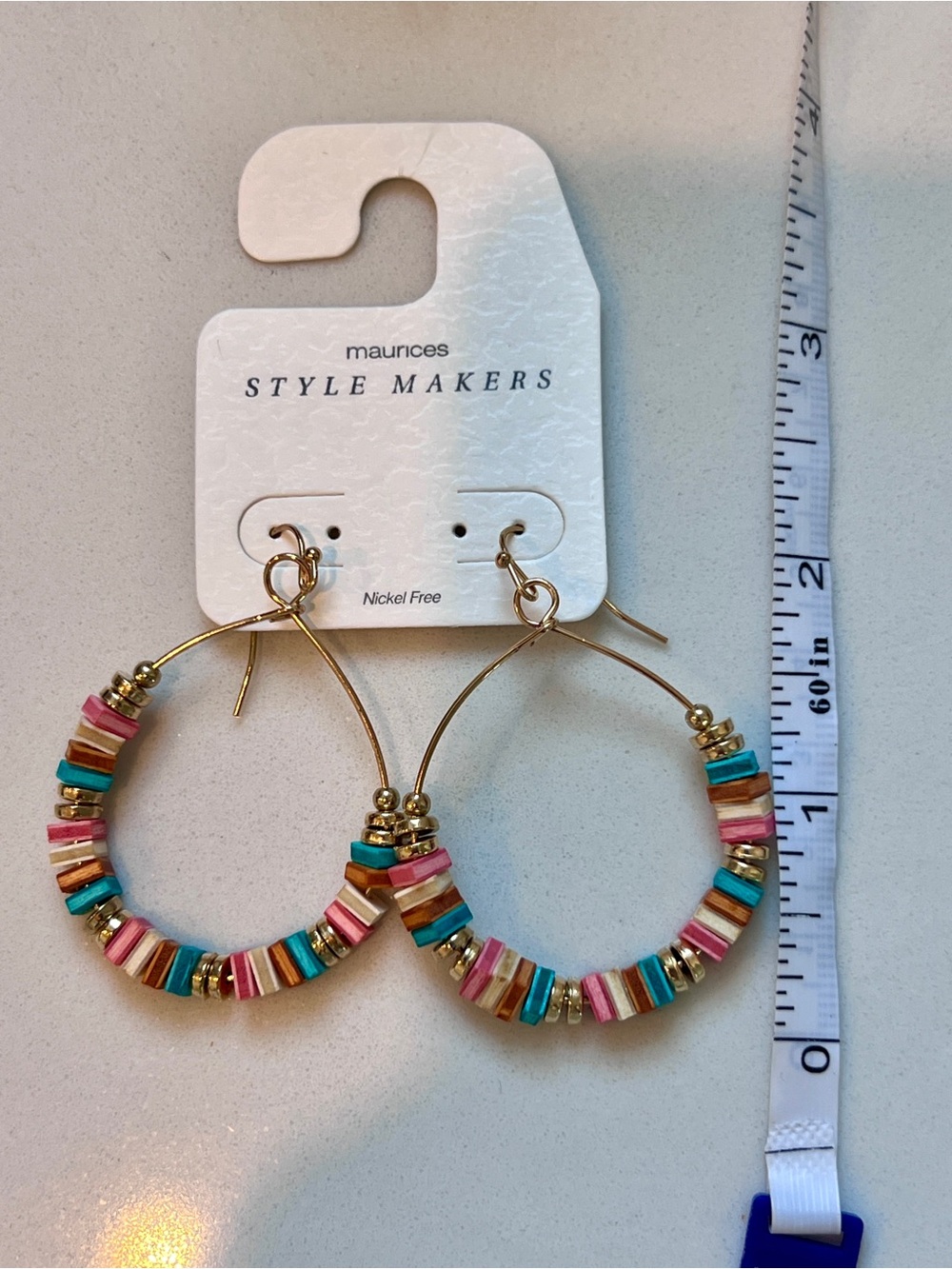 Multicolor Beaded Hoop Earrings - Gold - Picture 2 of 3
